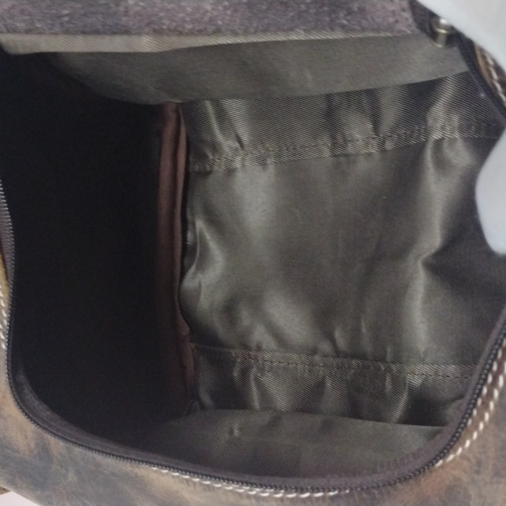 SNO Brown Multiple Zipper Pockets Leather Bag with Handle - Picture 11 of 16